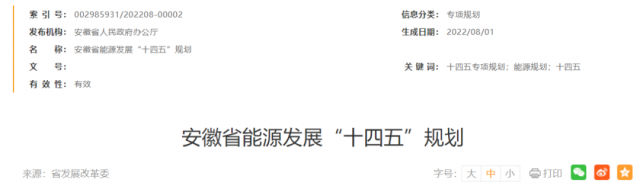 安徽：十四五新增風(fēng)電388萬千瓦、光伏1430萬千瓦